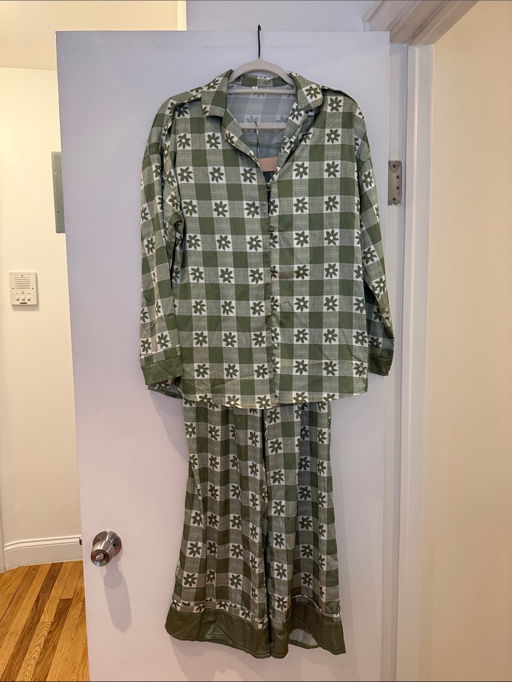 Green Plaid Floral Button-Down Maxi Dress